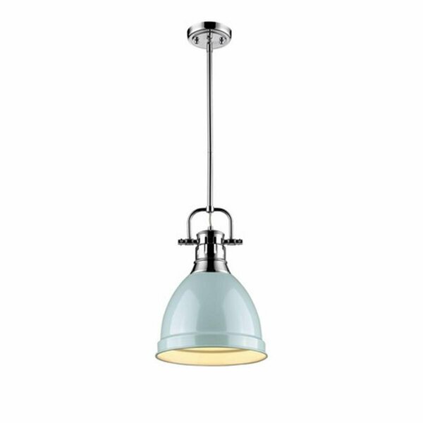 Golden Lighting Duncan Small Pendant with Rod in Chrome with Seafoam Shade 3604-S CH-SF